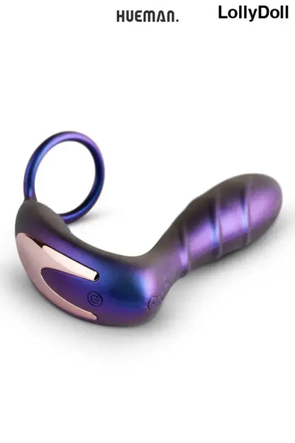 Masseur de prostate et cockring combiné rechargeable violet avec télécommande de la marque Hueman , Stimulateur prostatique vibrantchez LollyDoll