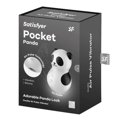 Vibromasseur Pocket Panda, boîte du Satisfyer avec technologie de pulsation d'air et look adorable de panda.