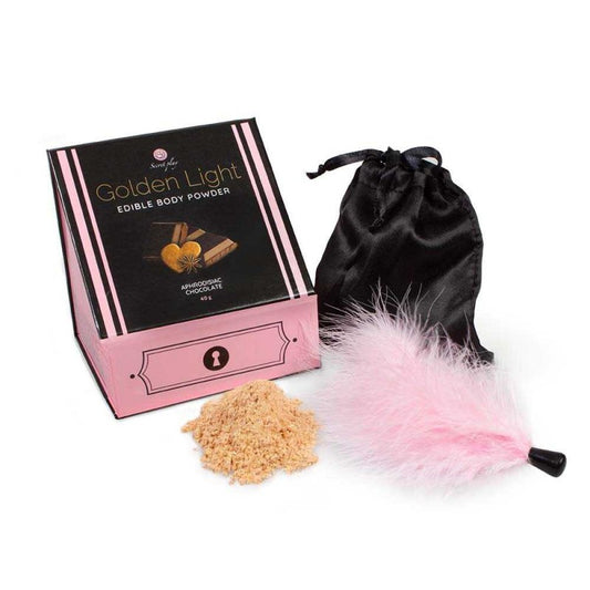Poudre de massage comestible chocolat Secret Play avec plumeau
