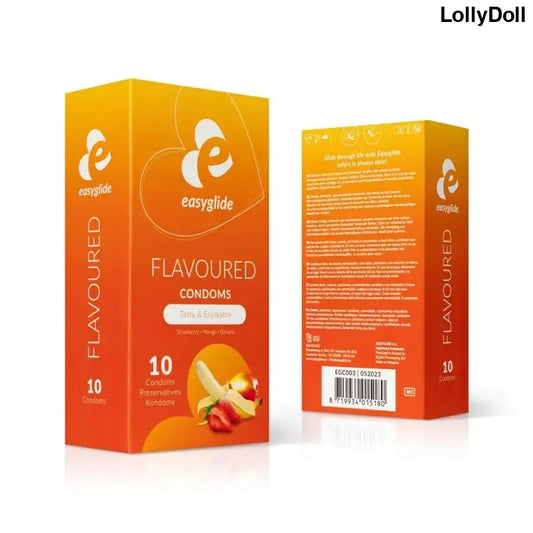 Préservatifs parfumés fraise mangue banane Easyglide - 10 pièces ultra fins 