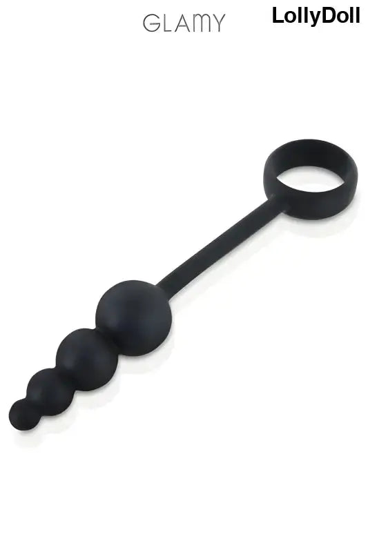 Perles anales noires de plusieurs tailles avec anneau pénien de la marque Glamy Plug anal disponible sur LollyDoll