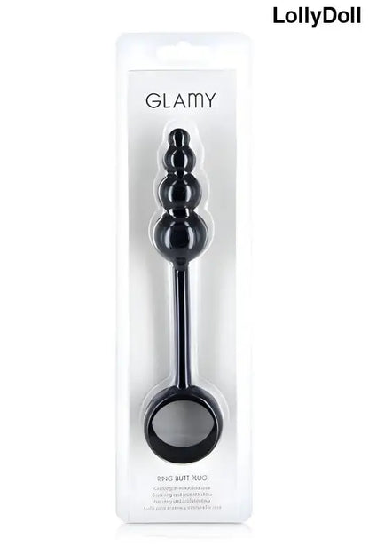 Plug anal noir combiné avec un cockring dans sa boite transparente de Glamy disponible sur LollyDoll.