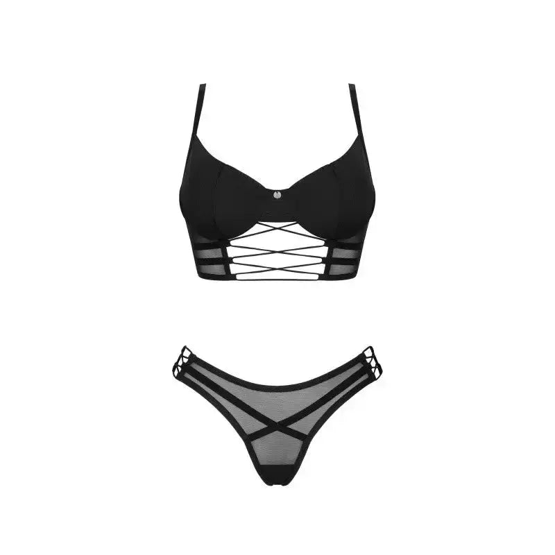 Ensemble Roxelia 2 pièces noir en lingerie avec soutien-gorge et string, élégant et sexy.
