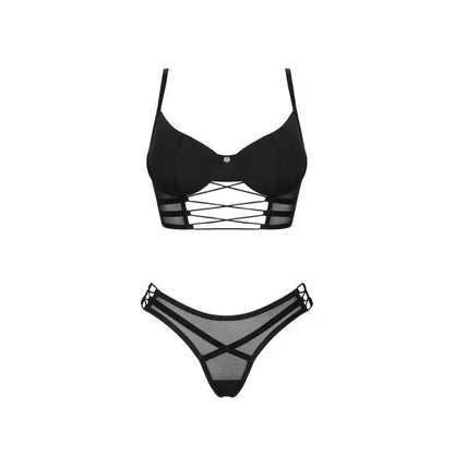 Ensemble Roxelia 2 pièces noir en lingerie avec soutien-gorge et string, élégant et sexy.