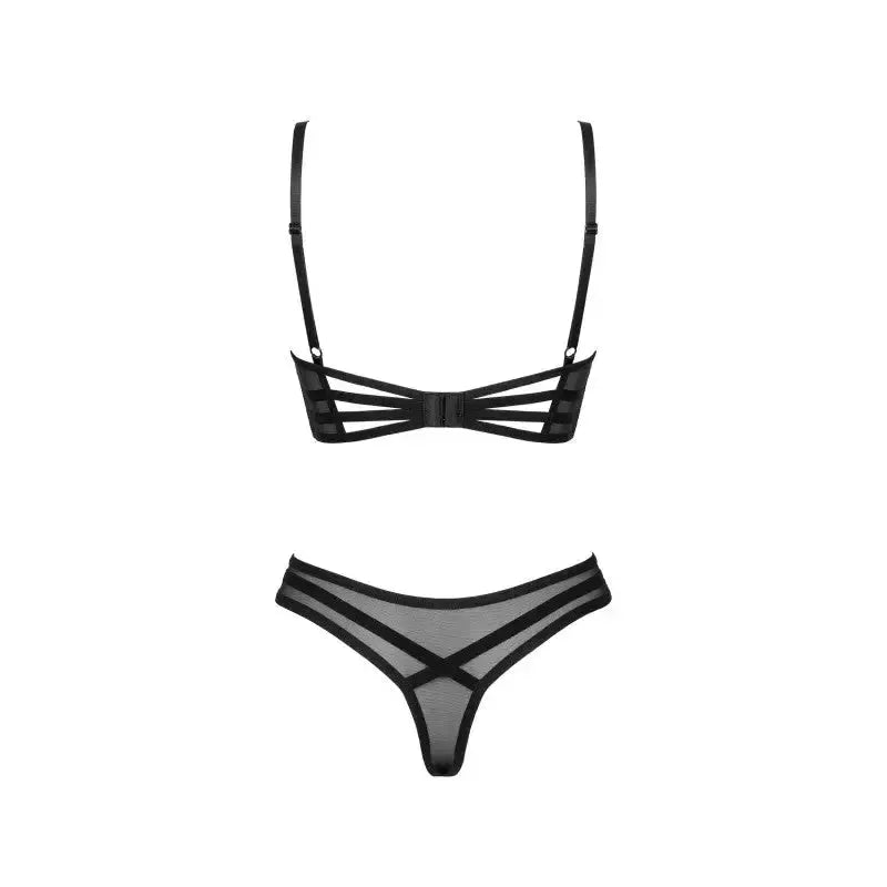Ensemble Roxelia 2 pièces en noir, lingerie sexy avec soutien-gorge et culotte en dentelle.