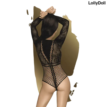 Body résille Spicy Whisper noir, vêtement féminin séducteur, design en maille, dos nu et découpé.