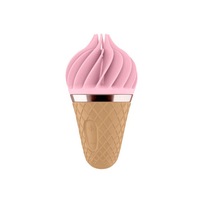 Stimulateur clitoridien Sweet Treat rose de Satisfyer, un accessoire intime au design ludique inspiré d’un cornet glacé. Compact, puissant et élégant, il offre une stimulation ciblée grâce à ses 10 modes de rotation disponible chez LollyDoll