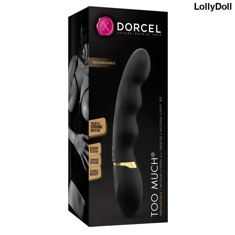 Vibromasseur Dorcel Too Much 2.0 - Noir et Or, rechargeable et conçu pour des sensations intenses.