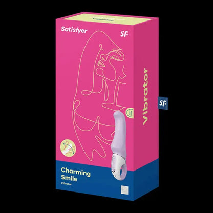 Vibromasseur Satisfyer Vibes Charming Smile avec emballage coloré en violet et bleu.