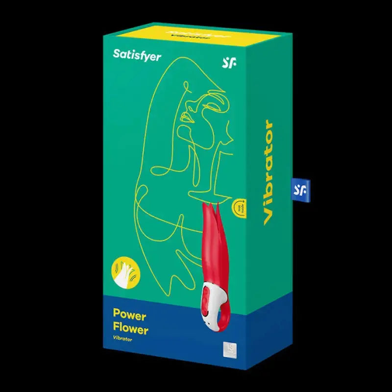 Vibromasseur Satisfyer Vibes Power Flower emballage rouge avec design moderne et inscription sur le côté.