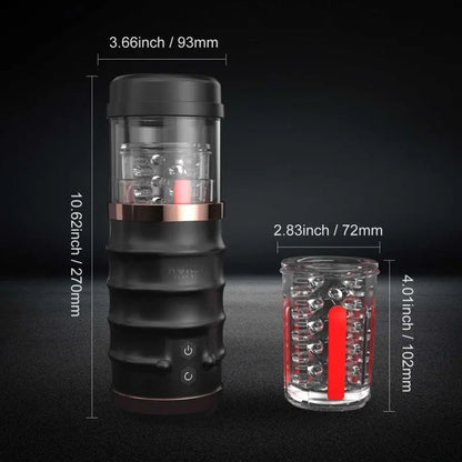 Masturbateur Homme Warrior - Automatique Thrusting Stroker avec dimensions et détails visibles